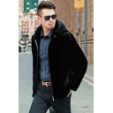 Mens Edgy Pure Color Pocket Hooded Fitted Long Sleeve Zip Placket Leather Fur Jacket