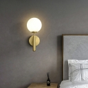 Simple Glass Ball Wall Lamp Modern Creative Copper Wall Mount Fixture for Bedroom