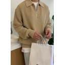 Stylish Guy's Sweater Solid Color Zipper Long Sleeve Spread Collar Fitted Pullover Sweater