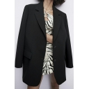 Fashionable Ladies Pure Color Lapel Collar Relaxed Long Sleeve Single Button Blazer