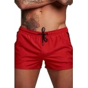 Guys Street Look Solid Mid Rise Pocket Drawcord Waist Slim Fitted Shorts