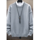 Elegant Sweater Solid Color Rib Hem Long-Sleeved Crew Neck Pullover Sweater for Boys