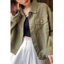 Women Unique Whole Colored Long-Sleeved Spread Collar Fit Flap Pocket Jacket