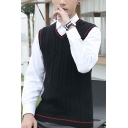 Chic Guy's Contrast Line Rib Hem V-Neck Sleeveless Regular Knitted Vest