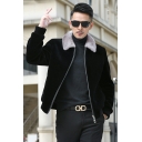 Street Look Plain Pocket Spread Collar Long Sleeves Zip Fly Leather Fur Jacket for Boys