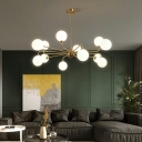 Creative Full Copper Chandelier with Glass Shade for Bedroom and Living Room