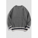 Guy's Urban Sweater Striped Print Long Sleeve Round Neck Loose Fitted Pullover Sweater