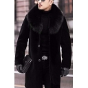 Boyish Guy's Whole Colored Pocket Decoration Hooded Fitted Zipper Leather Fur Jacket