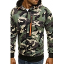 Freestyle Guys Camouflage Print Pocket Long Sleeve Hooded Skinny Zipper Coat
