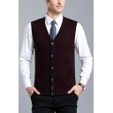 Freestyle Boy's Pure Color Sleeveless V-Neck Fitted Pocket Button Fly Knitted Vest