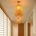 1 Light Minimalist Style Geometric Shape Rattan Flush Mount Ceiling Chandelier
