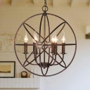 6 Lights Industrial Retro Wrought Iron Ball Chandelier for Bars and Restaurants