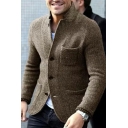 Cool Guys Solid Chest Pocket Long Sleeve Stand Collar Regular Button Placket Coat