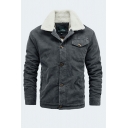 Casual Mens Pure Color Pocket Long-Sleeved Spread Collar Slim Fitted Button-up Jacket