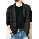 Retro Mens Cardigan Plain Lapel Button Closure Regular Fit Long-Sleeved Knitted Cardigan