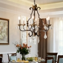 6 Lights American Rustic Distressed Crystal Chandelier for Dining Room and Living Room