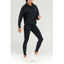 Ladies Plain Sports Suit Hooded Long Sleeve Back Hollow Top & Tight Fitness Trousers