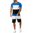 Pop Men Contrast Color Crew Collar Short-Sleeved T-shirt with Drawcord Shorts Slim Co-ords
