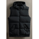 Mens Edgy Contrast Trim Pocket Front Sleeveless Fitted Hooded Zip Fly Vest