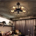 Industrial Chandelier Lighting Fixtures Black Vintage Cage for Living Room
