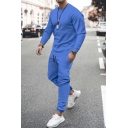 Casual Suit Men's Solid Color Long Sleeve Round Neck Top & Slim Fit Trousers