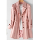 Modern Ladies Whole Colored Lapel Collar Regular Long Sleeve Single-Breasted Trench Coat