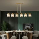 Modern Full Copper Crystal Strip Island Light for Living Room and Dining Room