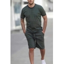 Men Urban Plaid Print Short-Sleeved Round Neck T-shirt & Drawcord Shorts Slim Fit Co-ords