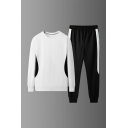 Guy's Stylish Contrast Color Round Collar Long Sleeve Sweatshirt with Drawstring Pants Set