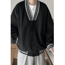 Boys Edgy Stripe Pattern Color Long Sleeve V Neck Loose Fitted Button Placket Coat