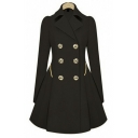 Fashionable Ladies Solid Long Sleeve Pleated Lapel Collar Double Breasted Trench Coat