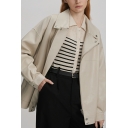 Stylish Women Plain Flap Pocket Lapel Collar Long-sleeved Oversize Zip down Leather Jacket
