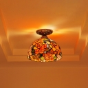 1 Light Tiffany Style Dome Shape Metal Flush Mount Ceiling Light Fixtures
