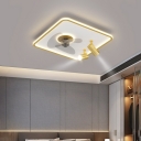 Basic Minimalism Ceiling Fans Metal LED Creative Square for Kid's Room
