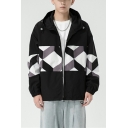 Creative Color Block Pocket Detailed Long Sleeves Hooded Regular Zip Fly Jacket for Boys