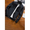 Boyish Contrast Trim Pocket Long Sleeve Stand Collar Zip Fly Baseball Jacket for Guys
