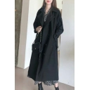 Edgy Women Solid Color Lapel Collar Loose Long Sleeve Double Breasted Trench Coat
