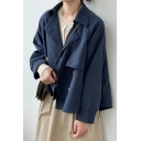 Girls Freestyle Pure Color Loose Double Breasted Long Sleeves Lapel Neck Trench Coat