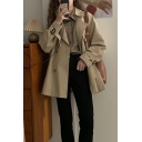 Casual Plain Lapel Collar Regular Long-Sleeved Double Breasted Trench Coat for Women
