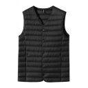 Elegant Pure Color Sleeveless V-neck Regular Fitted Button Placket Vest for Boys