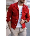 Casual Mens Pure Color Chest Pocket Long-Sleeved Spread Collar Slim Button-up Jacket