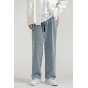 Leisure Men's Mid Waist Pocket Designed Full Length Loose Zip Closure Jeans