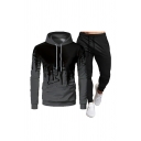 Men Leisure Contrast Color Long Sleeve Hoodie with Pants Skinny Drawstring Two Piece Set