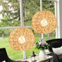 1 Light Nordic Style Globe Shape Rattan Pendant Lighting Fixture