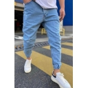 Men Modern Pure Color Pocket Detailed Full Length Mid Rise Skinny Zip Fly Jeans