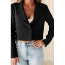 Edgy Whole Colored Lapel Collar Fitted Long Sleeve Single Button Crop Blazer for Ladies