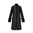 Men Novelty Solid Color Long Sleeve Stand Collar Single Breasted Fitted Knee Length Coat