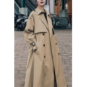 Girls Fashionable Solid Lapel Collar Relaxed Long Sleeves Double Breasted Trench Coat