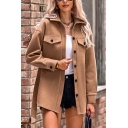 Girl's Fashion Solid Chest Pocket Spread Collar Regular Long Sleeves Button-up Trench Coat