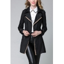 Women Hot Pure Color Lapel Collar Long Sleeves Belt Double-Breasted Trench Coat
